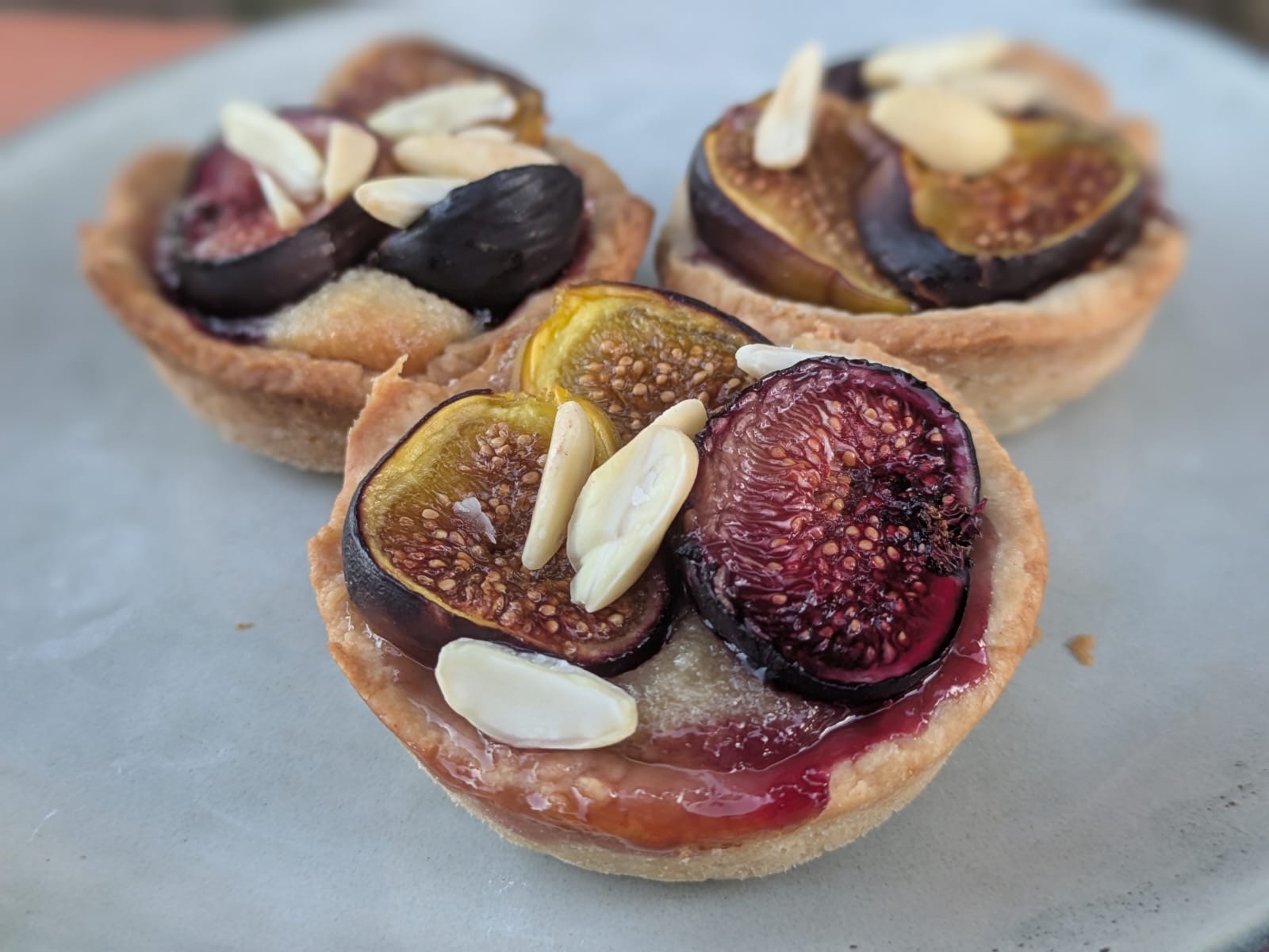 A fig and beet tart fresh from the oven