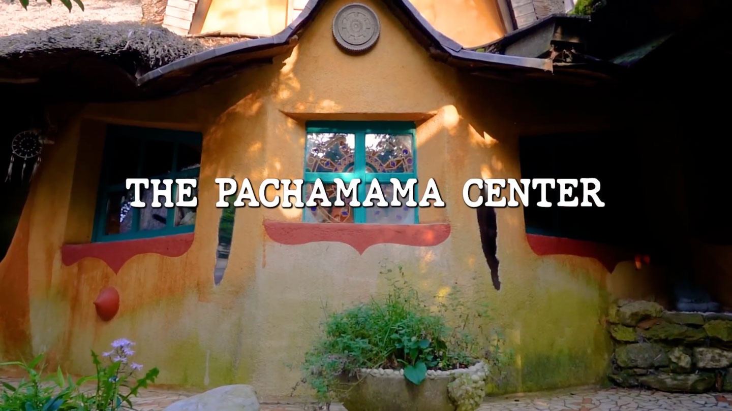 Aerial view of the Pachamama Center eco-village in the hills of Slovenia